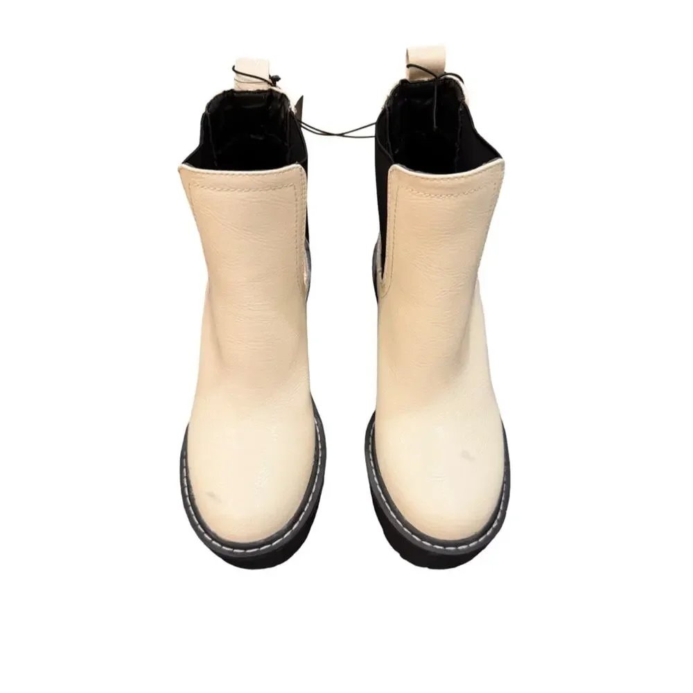 Forever 21 Cream Chelsea Platform Block Heel Ankle Boots NWT Size 7